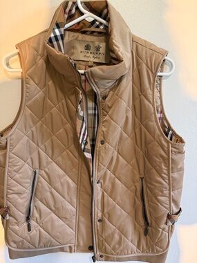 Authentic Burberry Tan Quilted Vest with Signature Check Lining